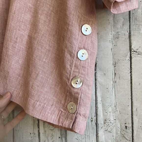 Antibes Blanc Womens Linen Popover Top Size 1X Lagenlook Collared Coastal Beachy - Picture 5 of 10